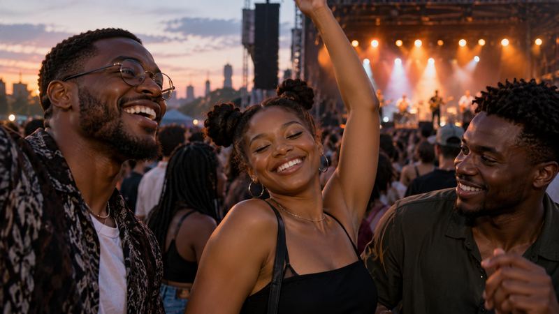 Friends dancing at an outdoor concert